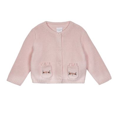 bluezoo Baby girls' pink cat applique pocket cardigan